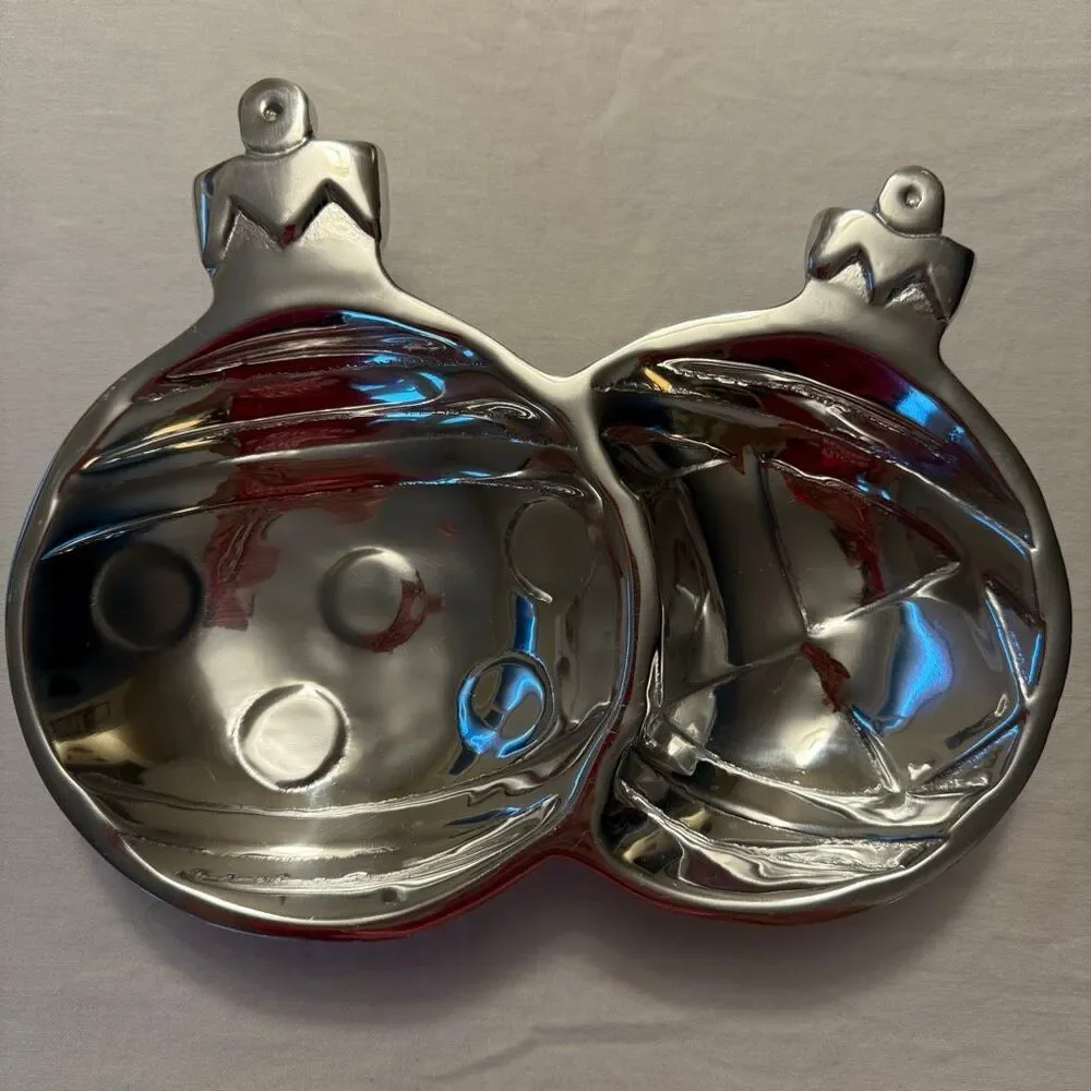 Holiday Ornament Divided Serving Dish | Cast Aluminum Candy/Nut Tray | Christmas